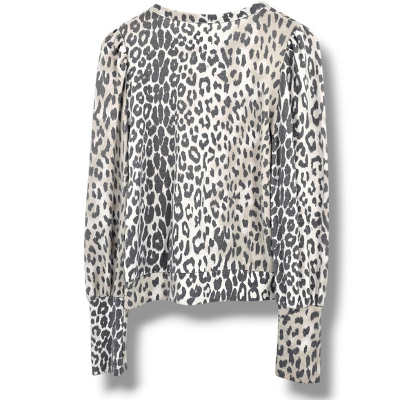 Chaser Women's Leopard Cheetah Animal Print Round Neck Puff Sleeve Sweater XS - Picture 3 of 11